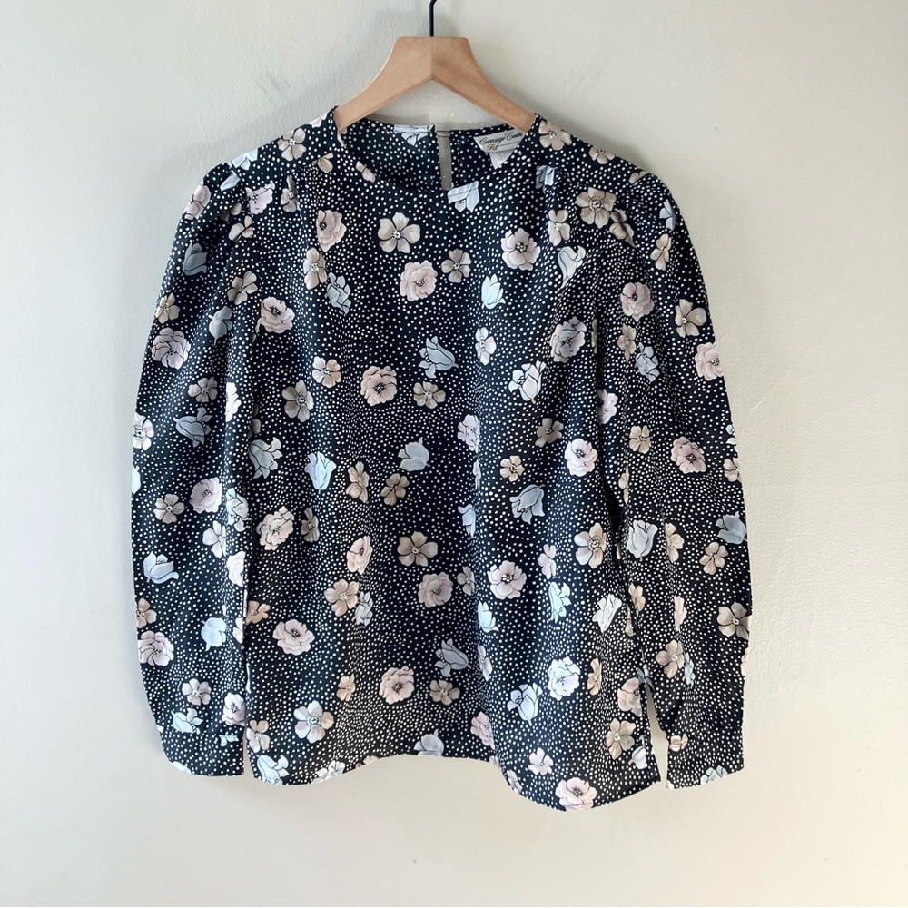 VINTAGE Floral Polka Dot Puff Sleeve Blouse